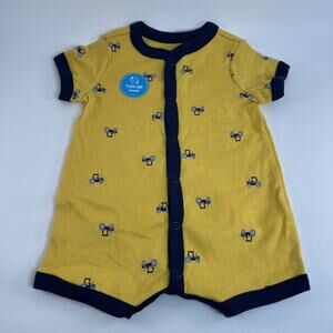Carters Baby Romper 3M Yellow Tractor Print Snap Short Sleeve